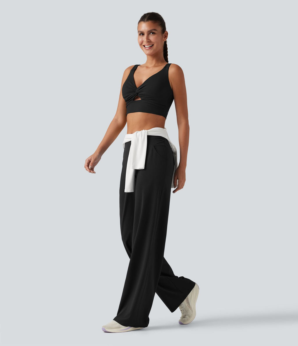 Pantalon de yoga Halara UltraSculpt™ taille haute, coupe droite et croisée, avec poches