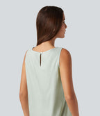 Robe mini sans manches en coton et lin à col rond avec poches