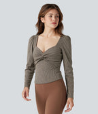 T-shirt tailleur pied-de-poule col Queen Anne manches longues