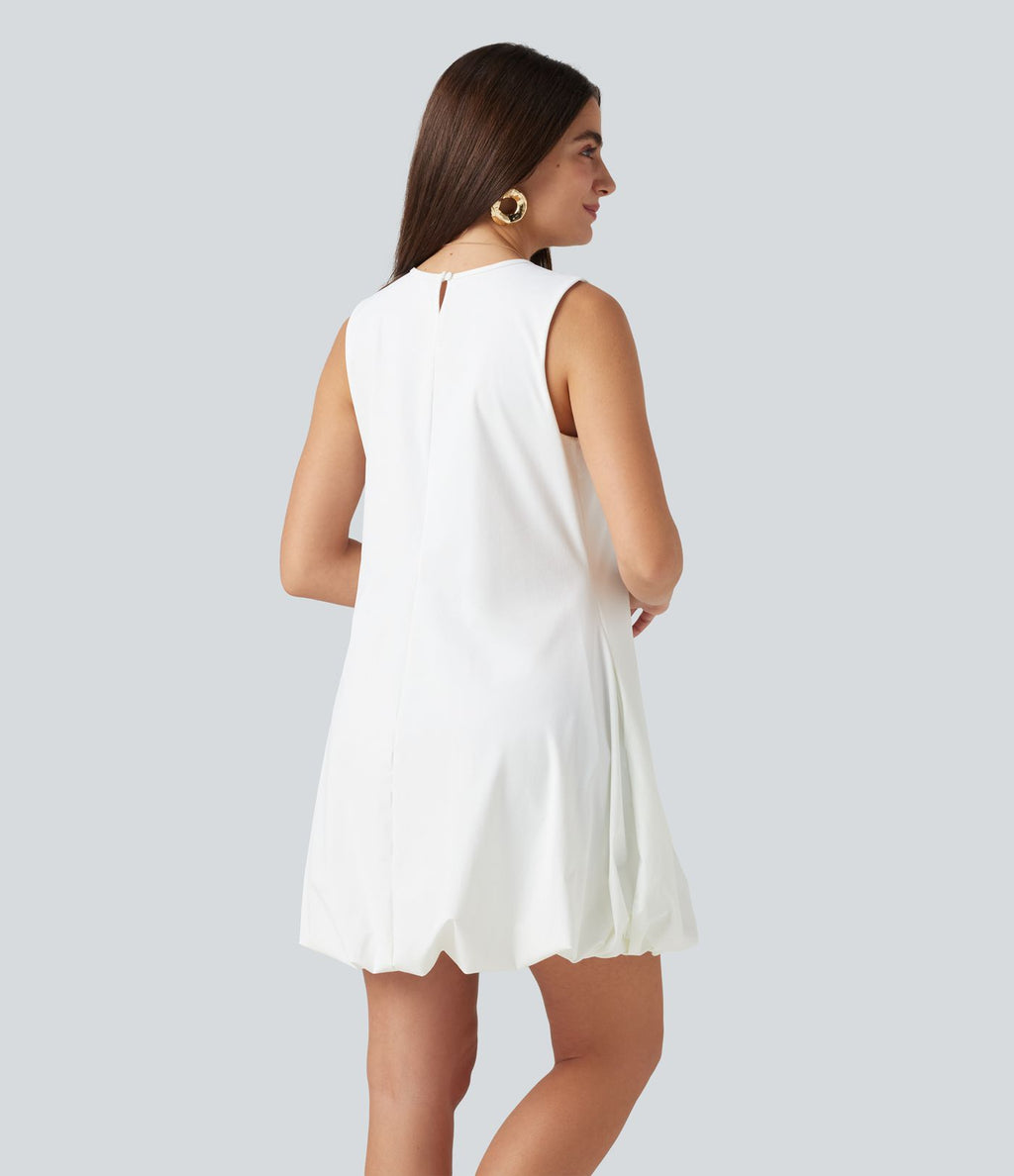 Robe sport mini de danse col rond sans manches coupe boule avec poches