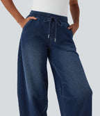 Jean 7/8 jogging molleton français Halara Flex™ taille mi-haute coupe barrel avec cordon et poches