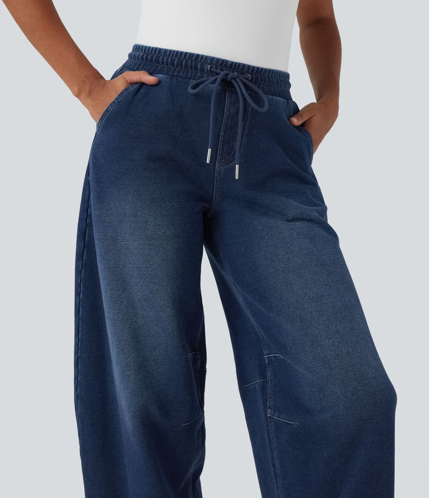 Jean 7/8 jogging molleton français Halara Flex™ taille mi-haute coupe barrel avec cordon et poches