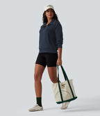Sweat-shirt décontracté col revers demi-zip manches longues avec trous pour pouces et poches