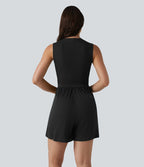 Combishort casual côtelé sans manches col V, fronces et soutien-gorge intégré, avec poches – Easy Peasy