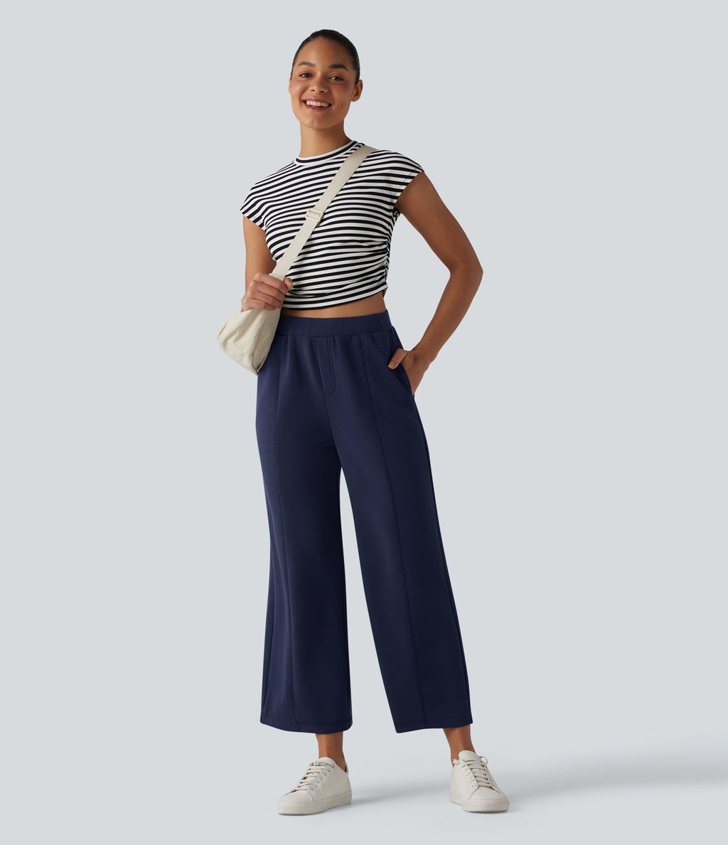 SpacerTek™ Pantalon casual large taille haute avec poches