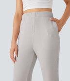 Pantalon décontracté évasé maille gaufrée taille haute avec poches