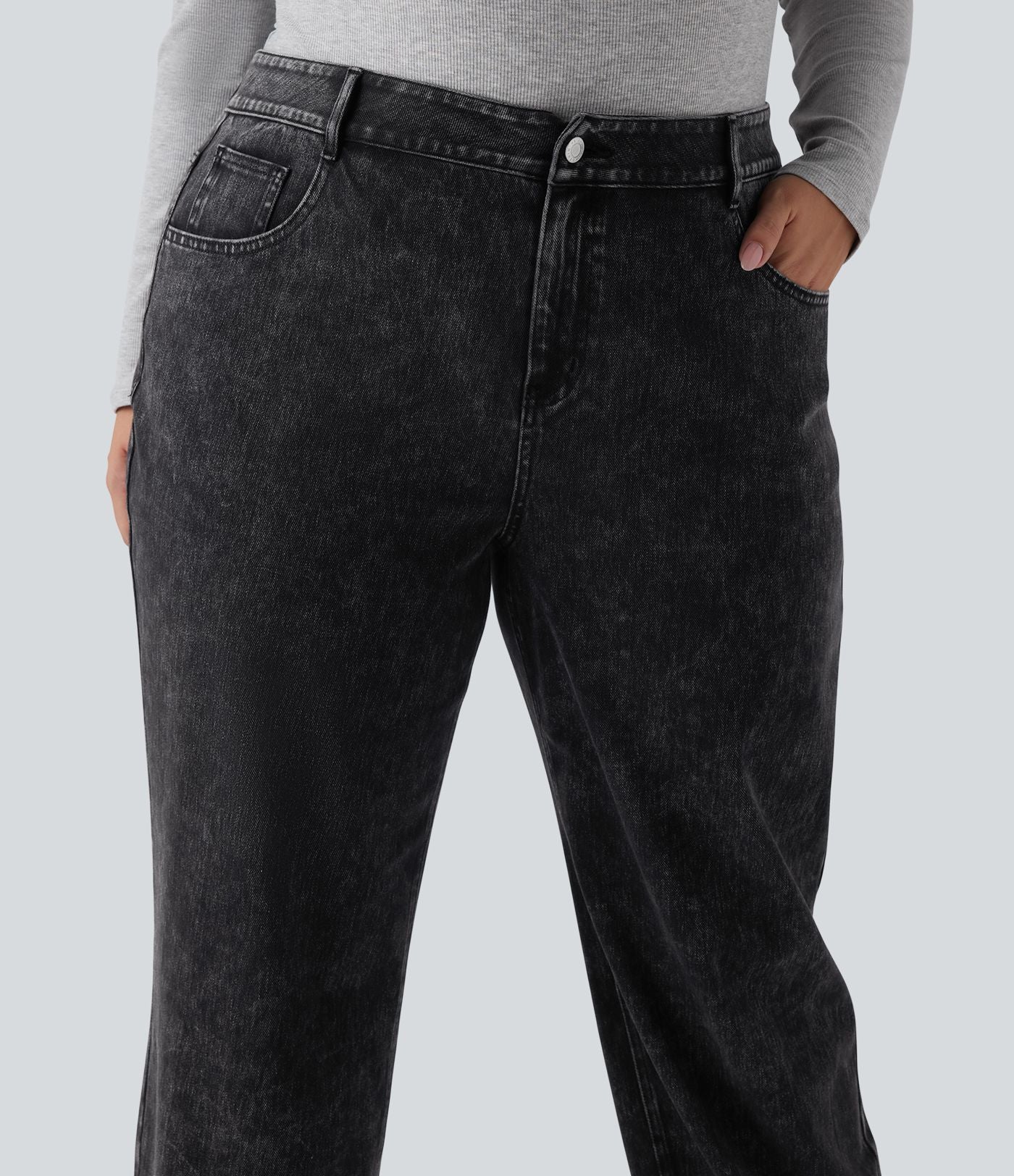 Halara Flex™ Jean casual grande taille jambe droite taille haute avec poches