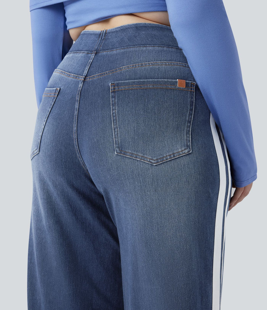Halara Flex™ Jean large fluide taille haute à rayures délavé décontracté grande taille avec poches
