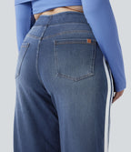 Halara Flex™ Jean large fluide taille haute à rayures délavé décontracté grande taille avec poches