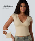 T-shirt décontracté ultra-ajusté col V manches courtes extensible et doux pour la peau