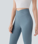 Pantalon large fluide côtelé à taille haute croisée avec poche arrière