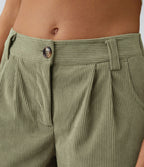 Pantalon en velours côtelé décontracté taille moyenne avec poches latérales