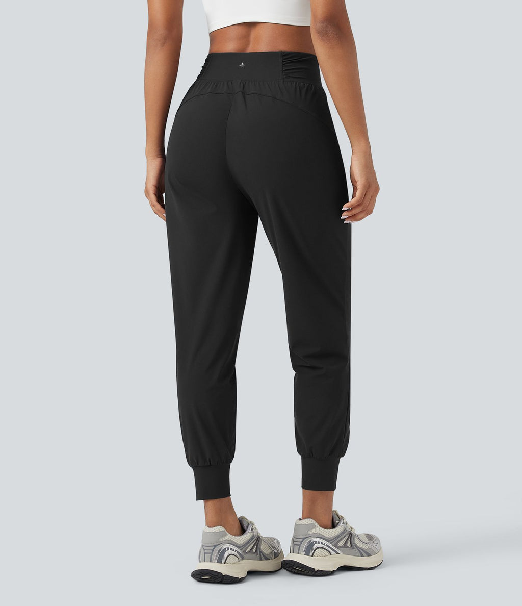 Jogging de danse fuselé froncé séchage rapide effet frais InstantCool taille haute avec cordon de serrage et poches, protection solaire UPF40+