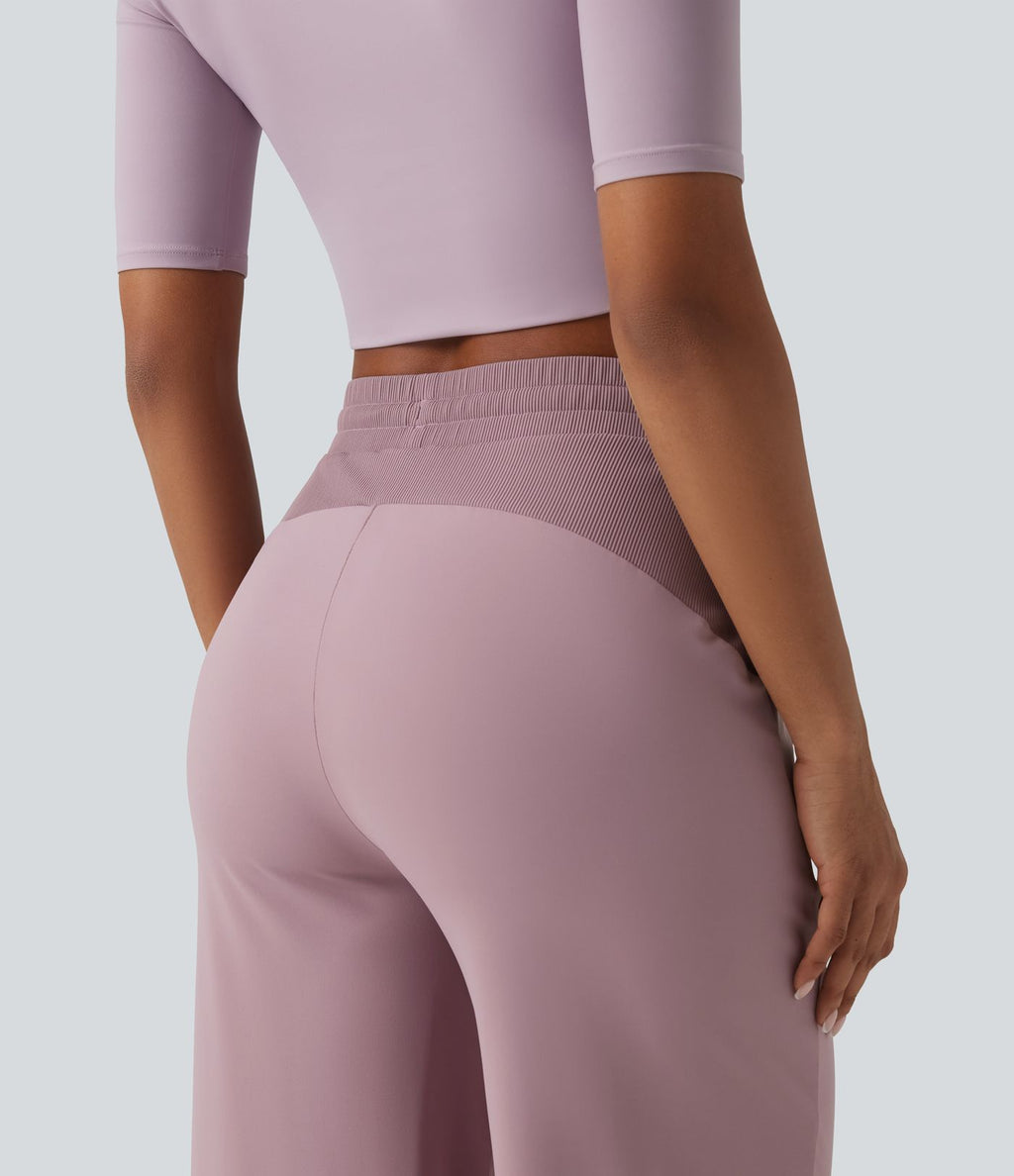 Pantalon ample décontracté SoftlyZero™ Airy taille haute avec cordon de serrage côtes contrastantes effet frais InstantCool et poches, protection solaire UPF50+