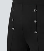 Pantalon Tailleur Large Taille Haute avec Bouton et Poches