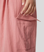 Pantalon Palazzo Fluide à Taille Haute avec Plis et Multiples Poches, Style Décontracté, Aspect Lin