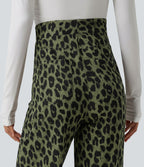 Pantalon large décontracté taille haute gaufré imprimé léopard avec poches
