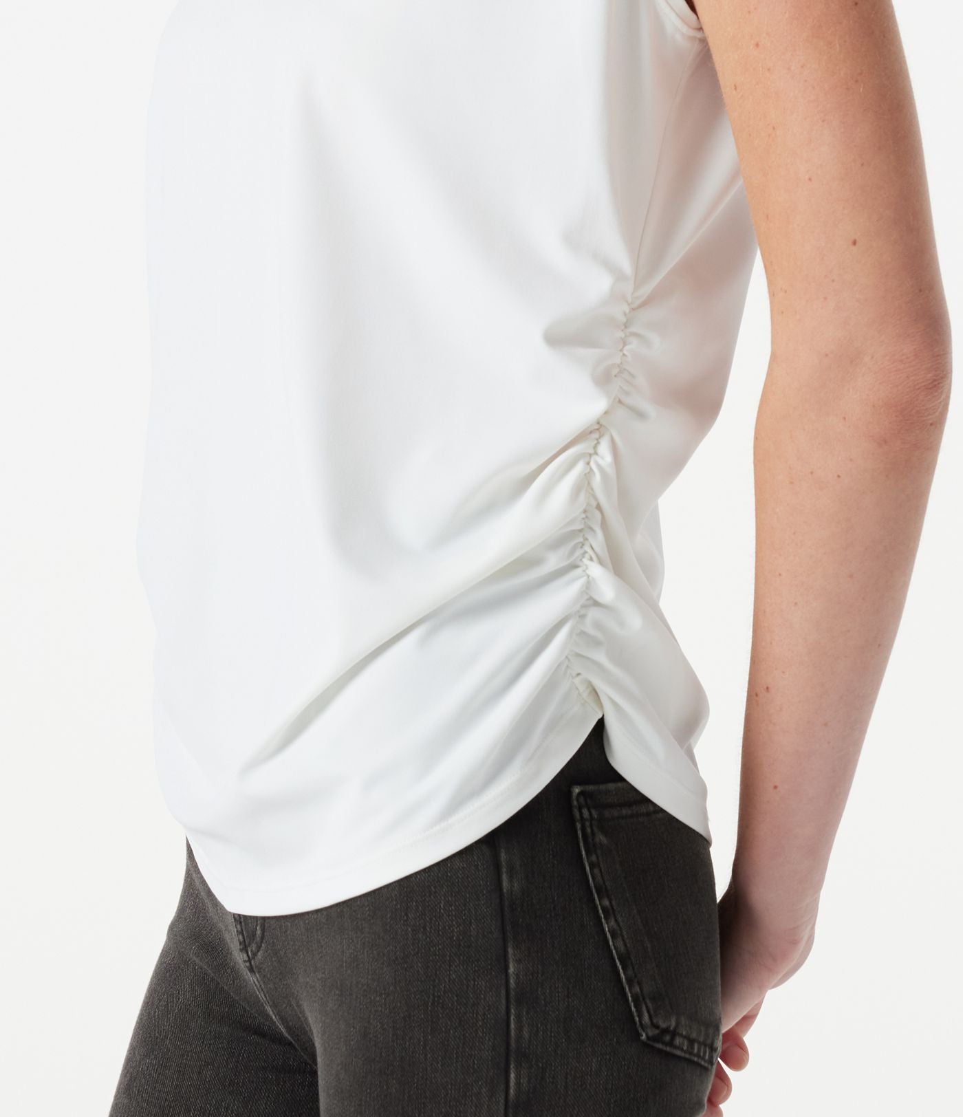 T-shirt casual froncé à col rond et manches courtes