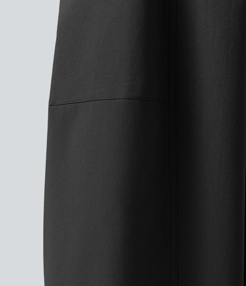 Pantalon décontracté coupe barrel taille haute avec poches