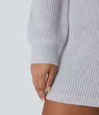 Robe-pull décontractée courte à col V, boutonnage devant, manches longues et ceinture