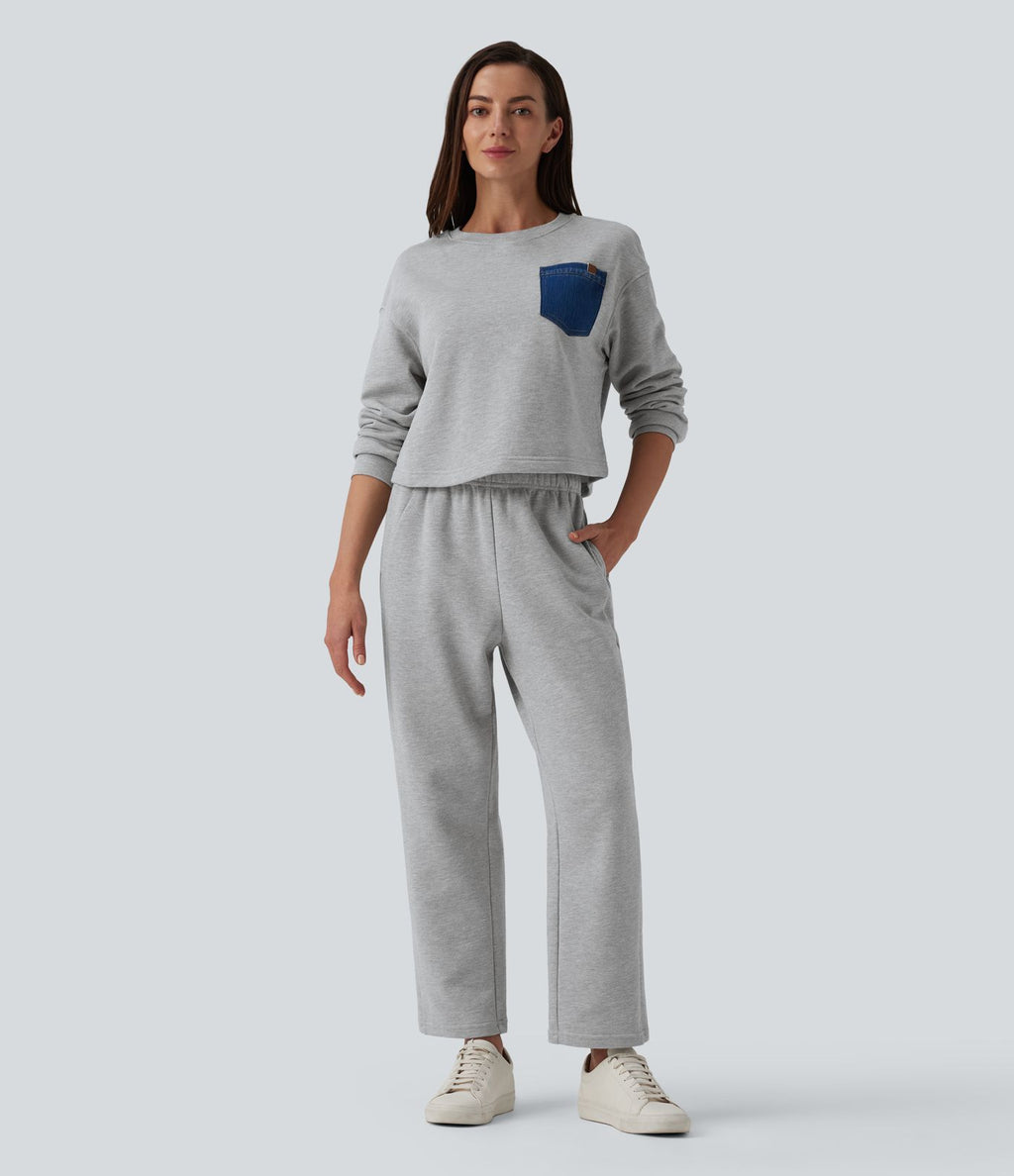 Pantalon de jogging décontracté fuselé taille mi-haute avec cordon de serrage intérieur coton avec poches