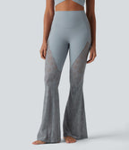 Pantalon de yoga évasé gainant taille haute avec dentelle contrastée et poche Halara UltraSculpt™