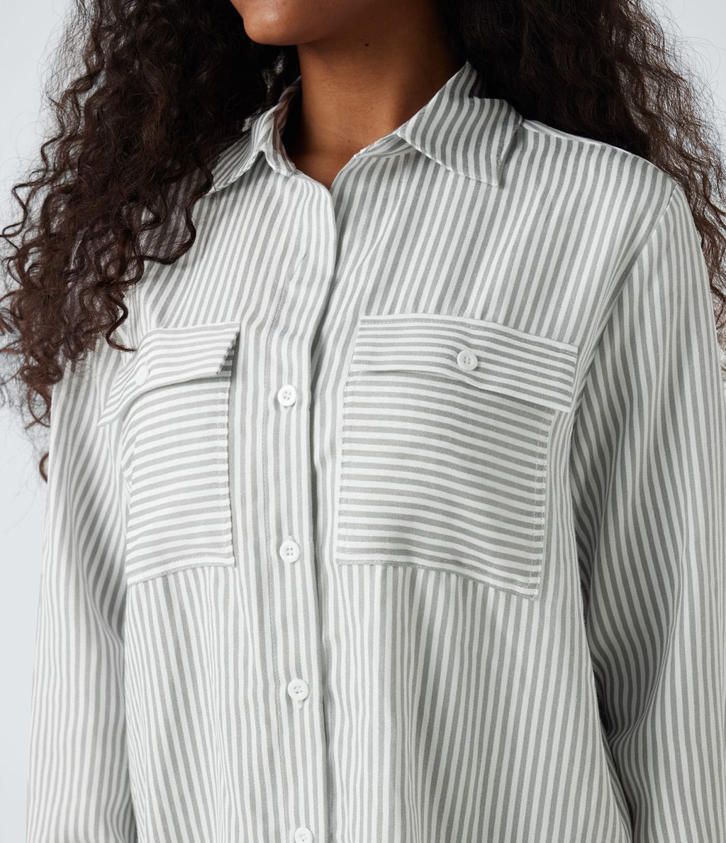 Chemise décontractée manches longues à rayures ourlet arrondi
