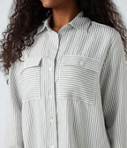 Chemise décontractée manches longues à rayures ourlet arrondi