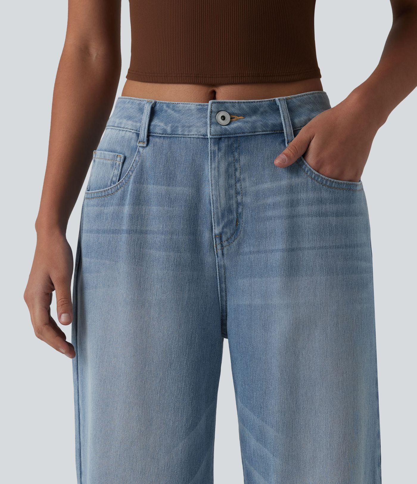 Jean Halara Flex™ mi-taille large ample délavé décontracté avec poches