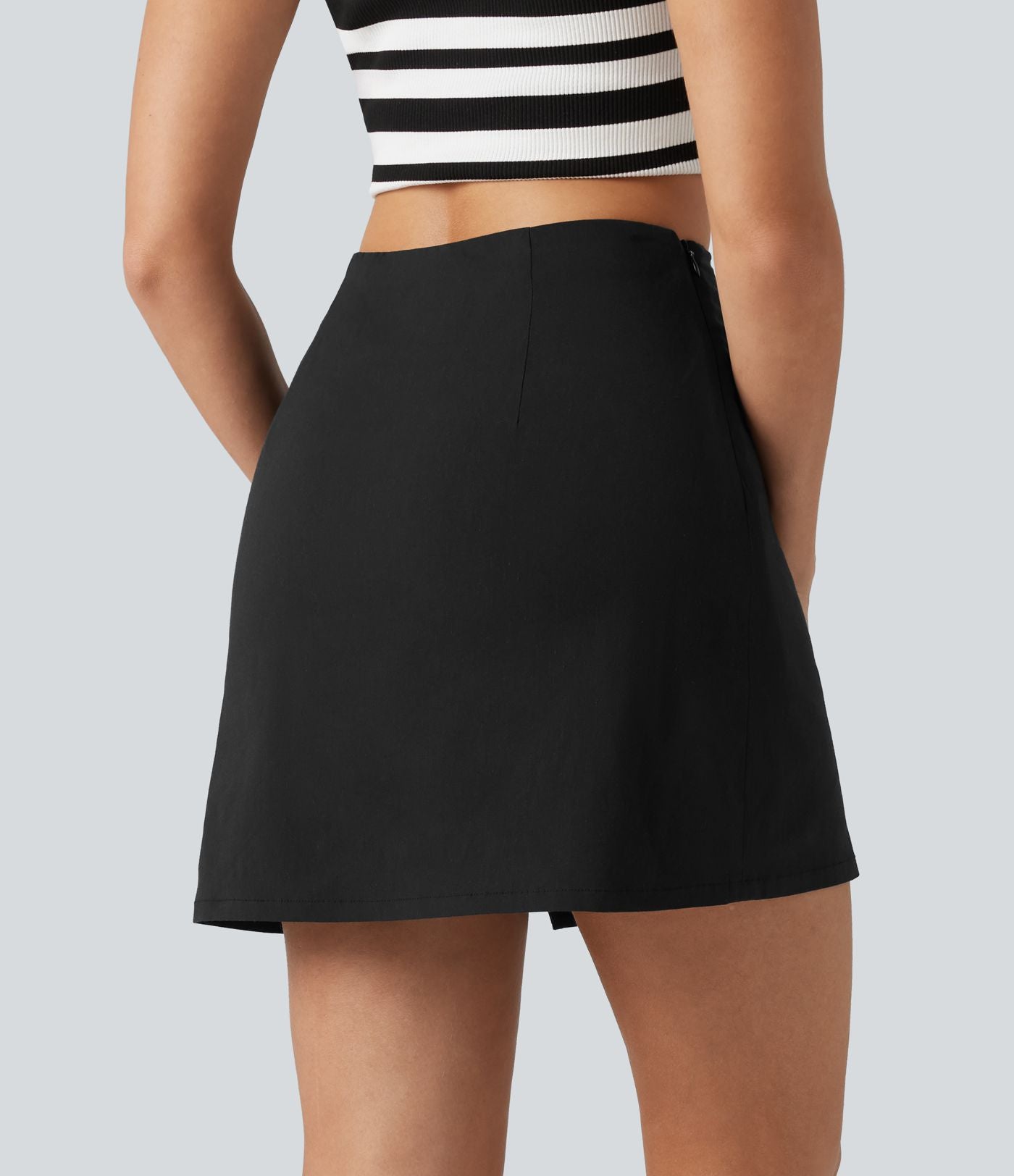 Jupe décontractée taille haute en lin extensible 2-en-1 avec fermeture éclair invisible et fente