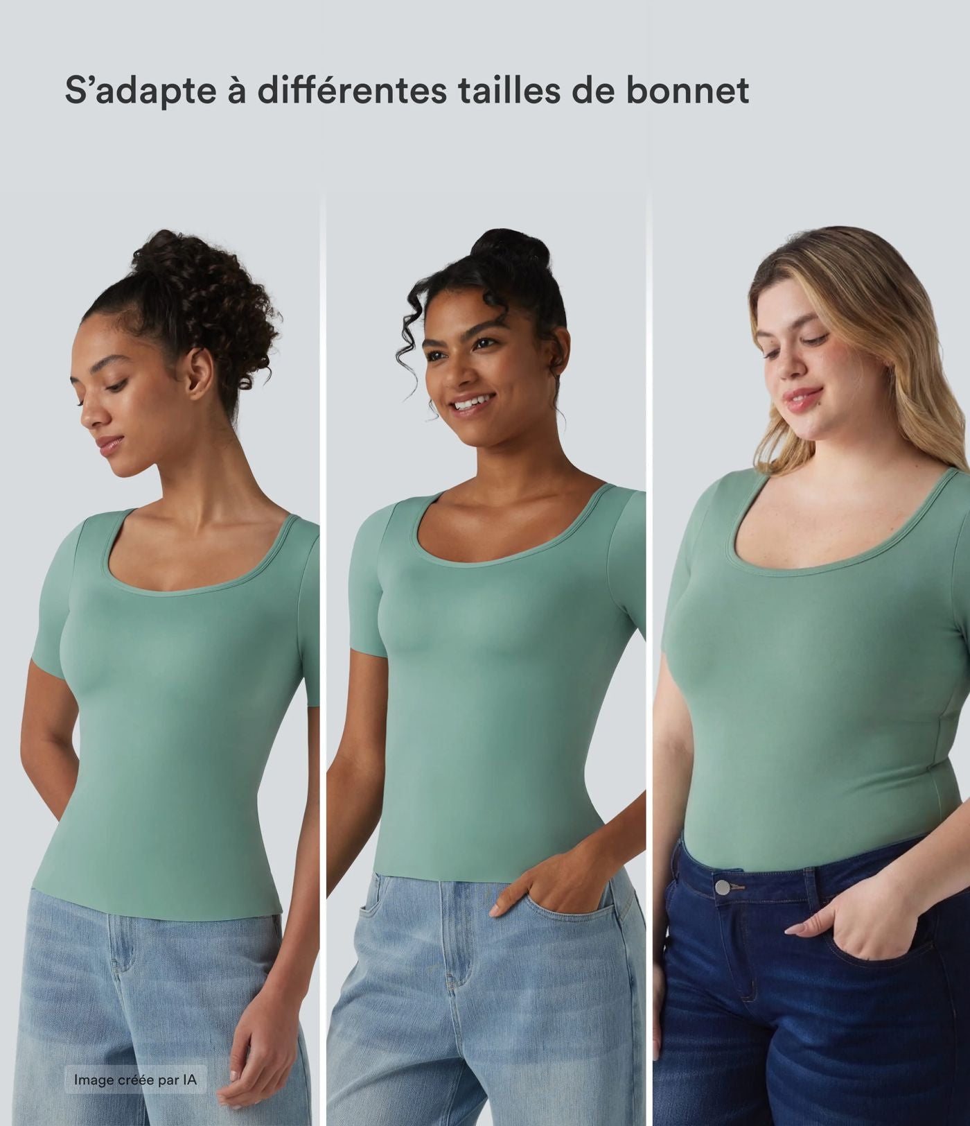 T-shirt casual col rond échancré à manches courtes avec brassière intégrée — Bonnets B-E