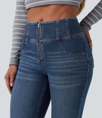 Jean évasé décontracté Halara Flex™ gainant taille mi-haute demi-zip avec poches