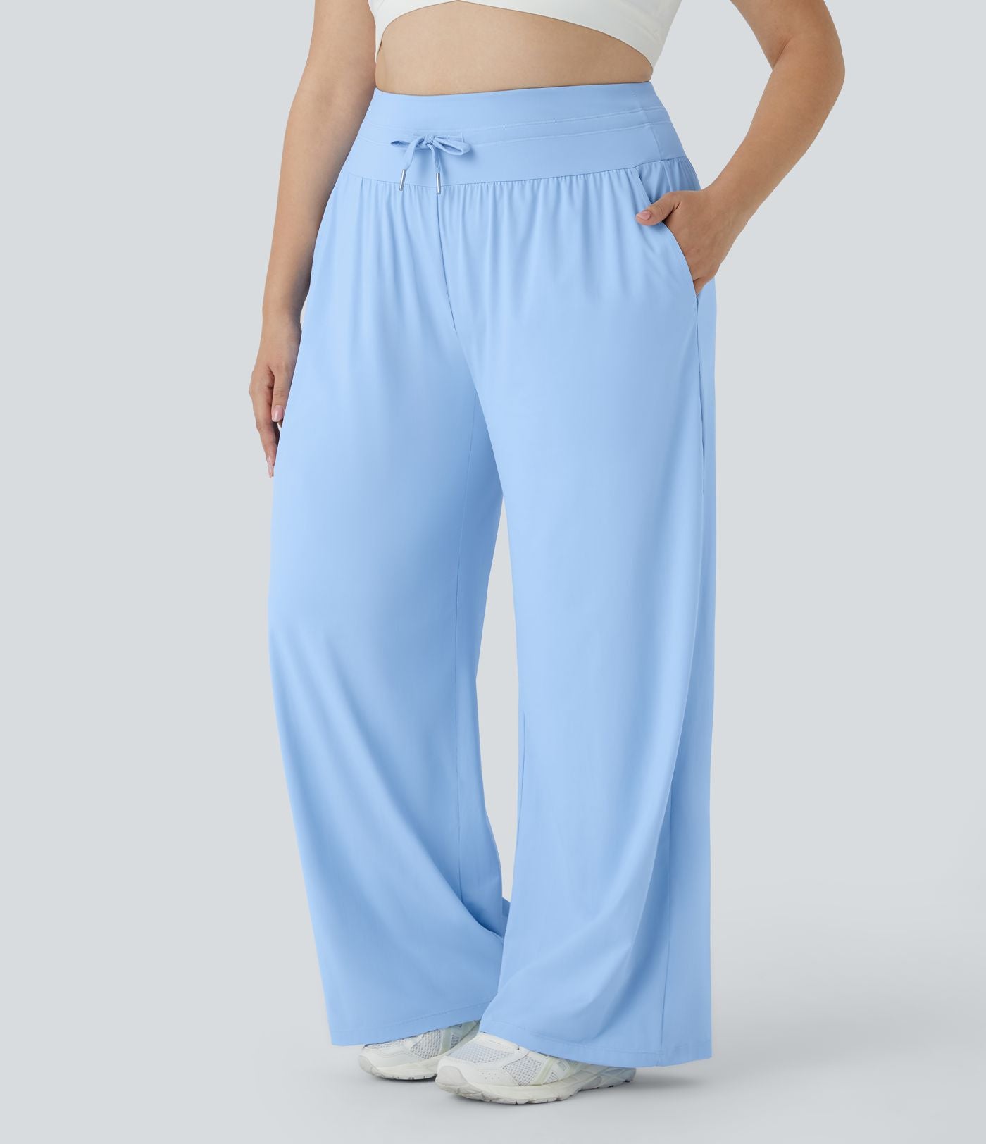 Pantalon large décontracté grande taille à taille haute avec cordon de serrage poches latérales effet frais InstantCool