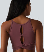 Débardeur de yoga SoftlyZero™ en peluche douce, dos torsadé découpé, col en U et soutien-gorge intégré