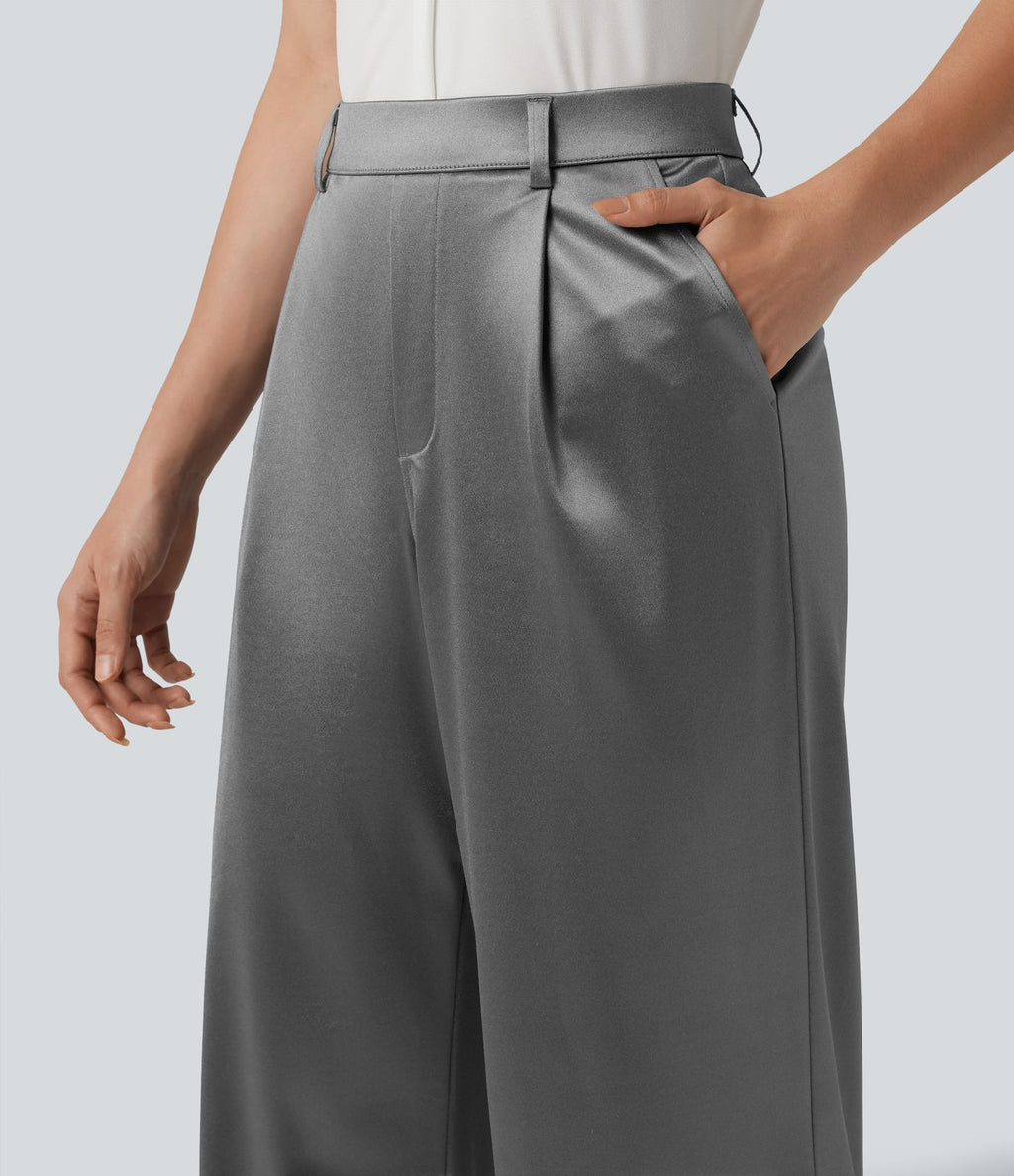 Pantalon satin taille haute esprit bureau avec poches