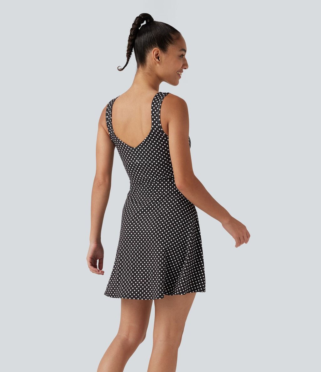 Robe sport de tennis mini 2-en-1 à pois avec brassière intégrée et poches - Édition Easy Peasy