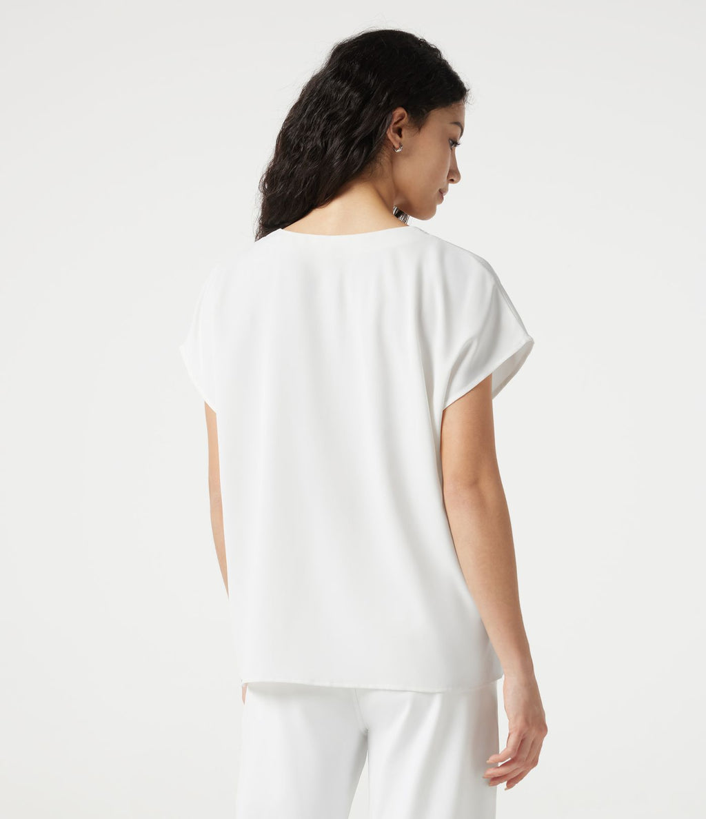 Blouse esprit bureau oversize défroissage facile, col V et manches courtes