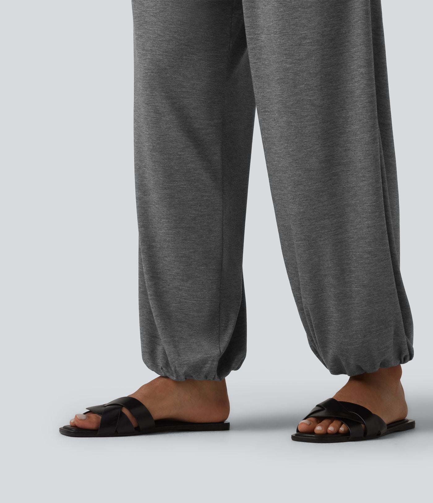 Jogging casual taille haute froncé avec poches