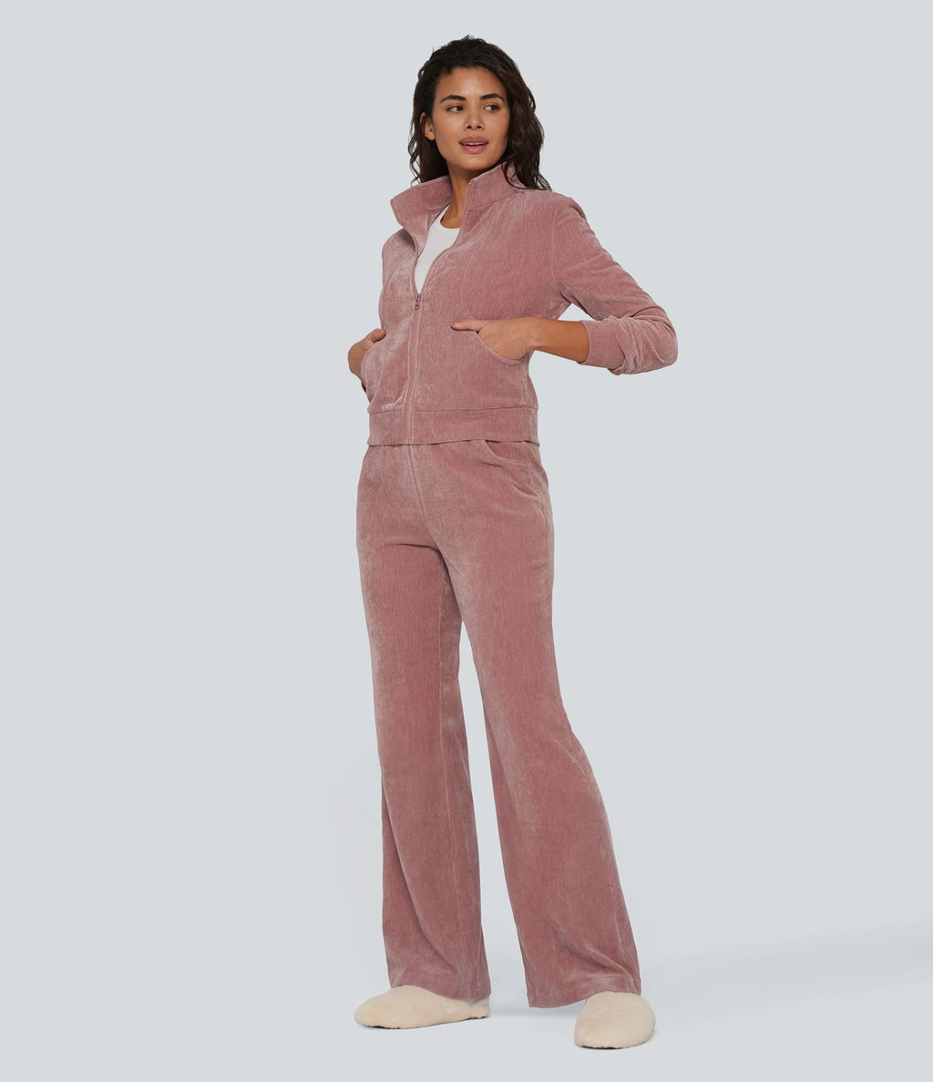 Veste d'intérieur en velours à manches longues avec poches