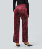Pantalon en Velours Taille Haute avec Bouton Multipoches Droites
