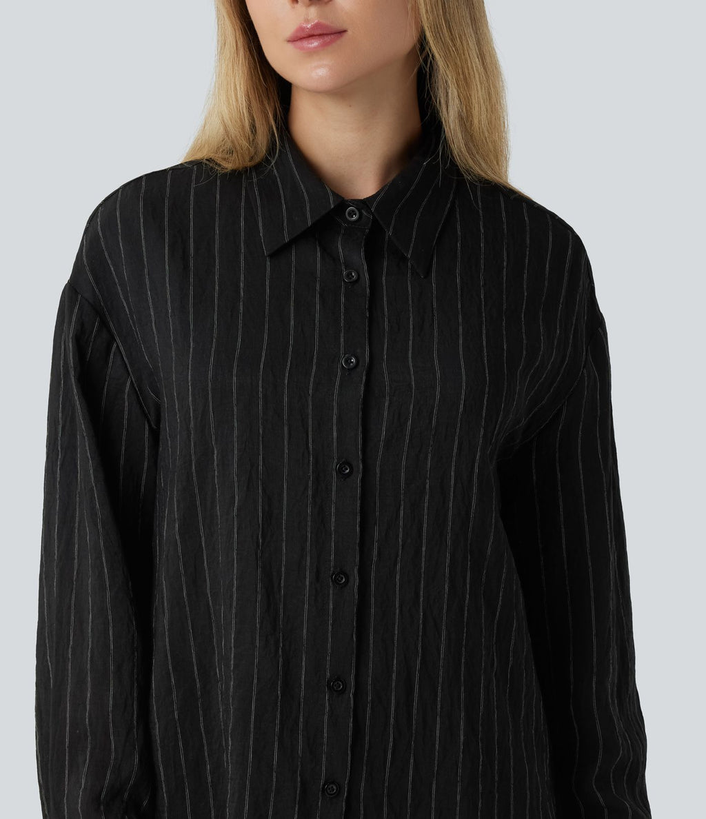 Chemise tailleur à manches longues à rayures mélange lin