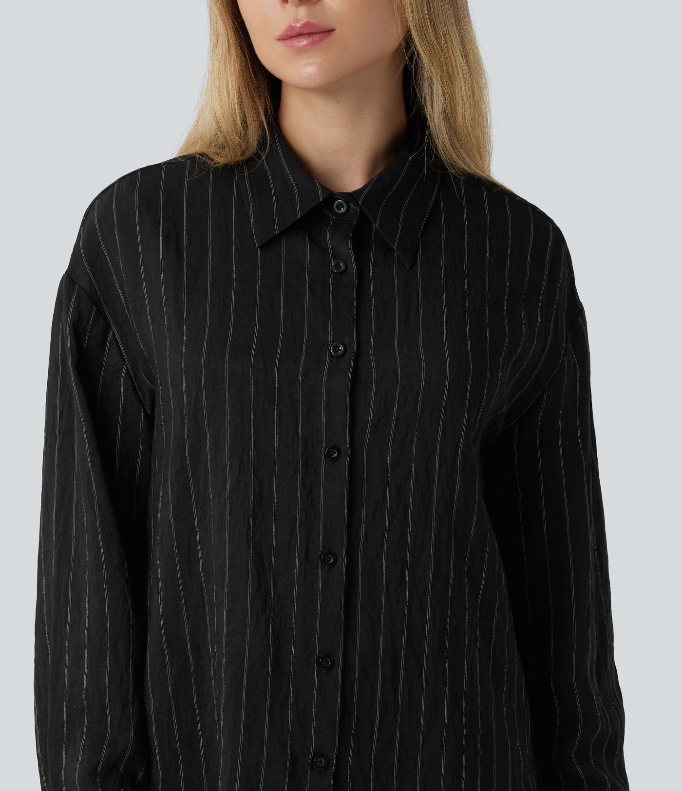 Chemise tailleur à manches longues à rayures mélange lin