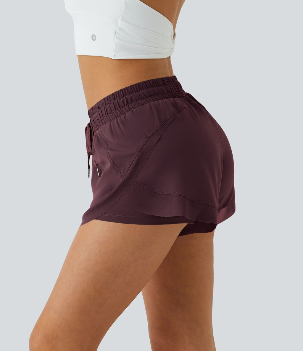 Shorts Running 7,5cm 2 en1 Taille Mi-Haute Cordon de Serrage Empiècement Mesh Contrastant