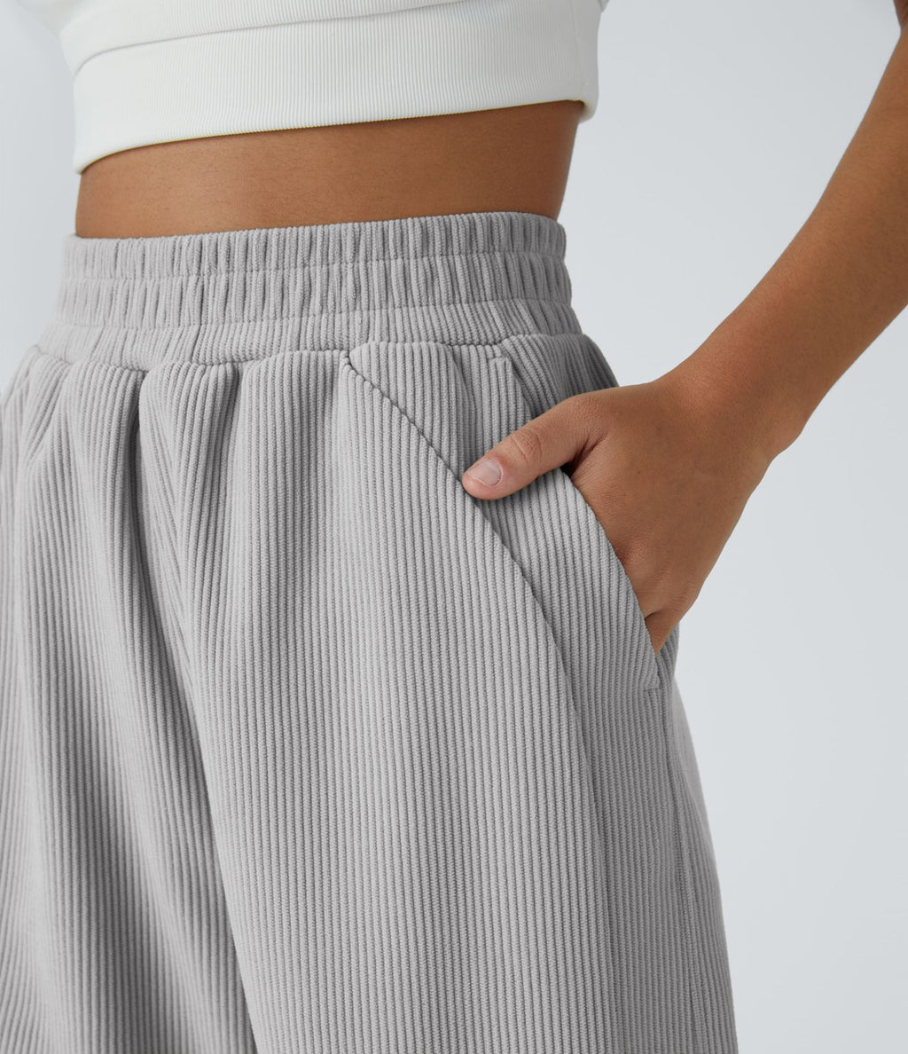 Pantalon velours côtelé de jogging décontracté à taille haute avec poches latérales