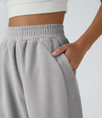 Pantalon velours côtelé de jogging décontracté à taille haute avec poches latérales