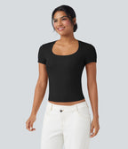 T-shirt décontracté maille côtelée manches courtes