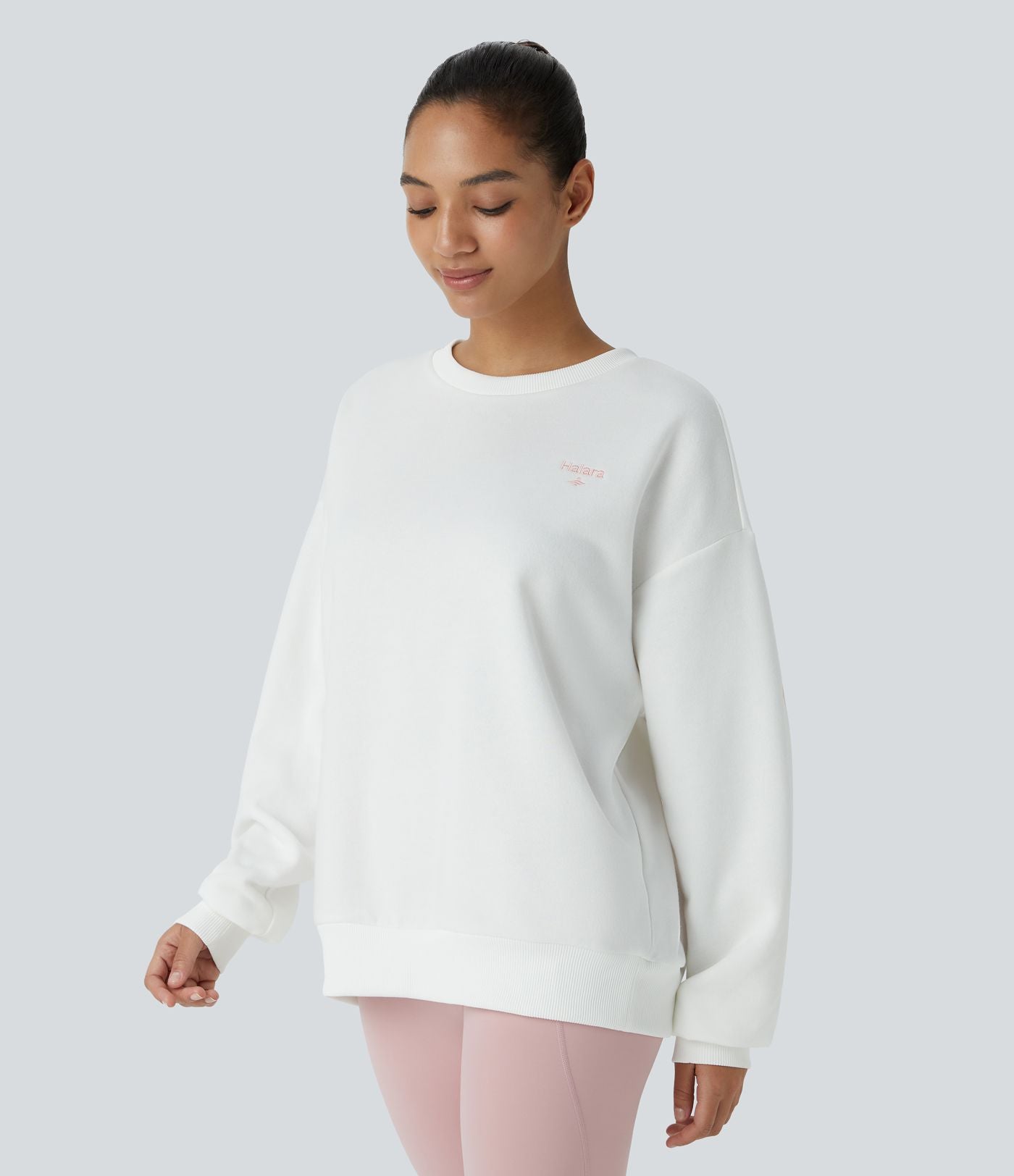 Sweat-shirt décontracté Halara oversize en polaire avec lettrage brodé et bords côtelés contrastés