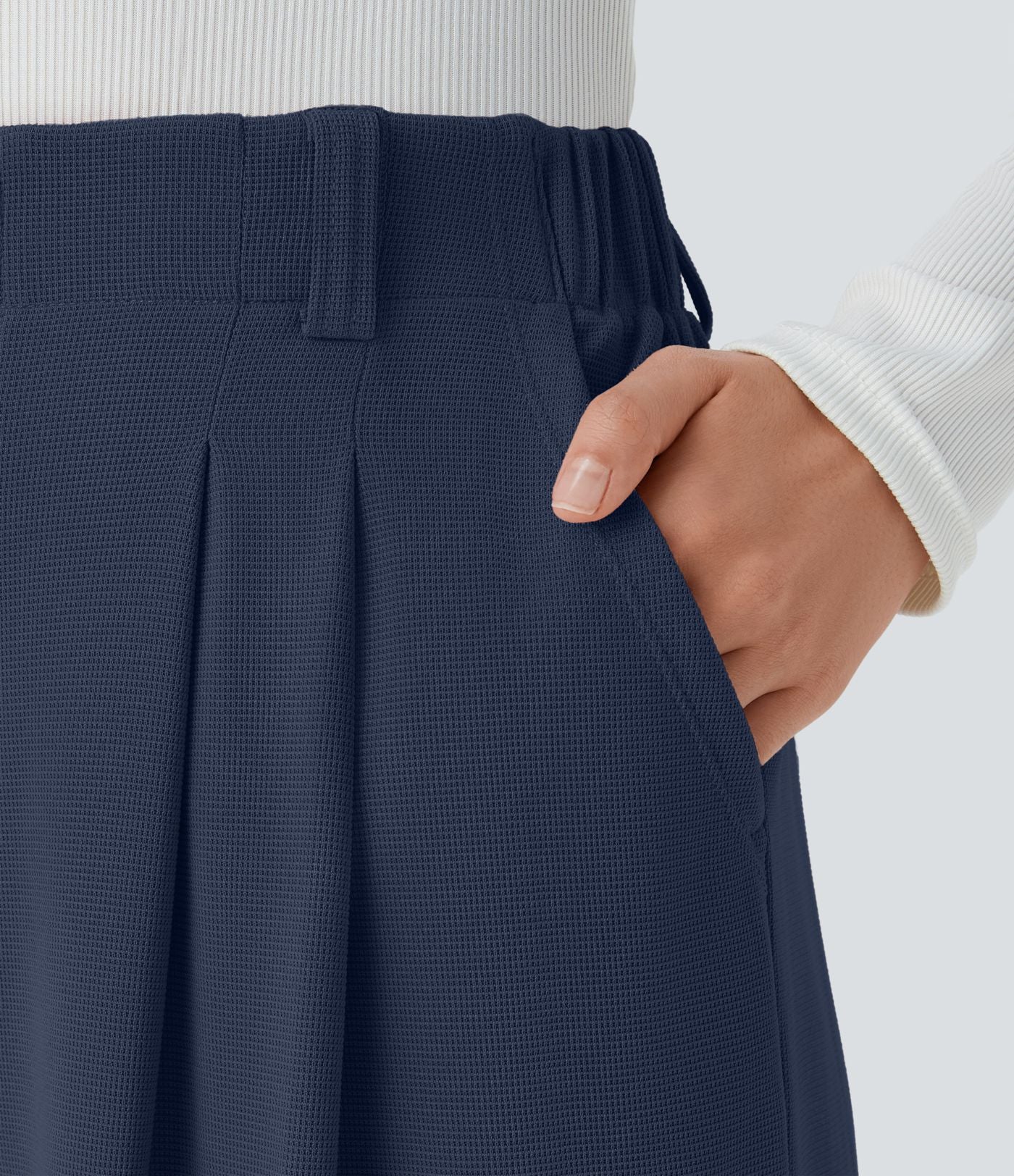 Halara Flex™ Pantalon Tailleur Large Fluide Gaufré Taille Haute Poches Latérales
