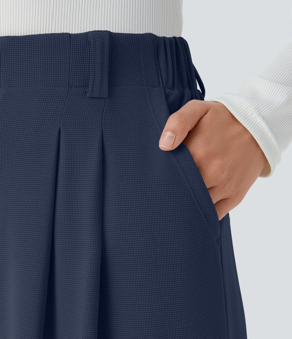 Pantalon Tailleur Large Fluide Halara Flex™ Gaufré Taille Haute Poches Latérales