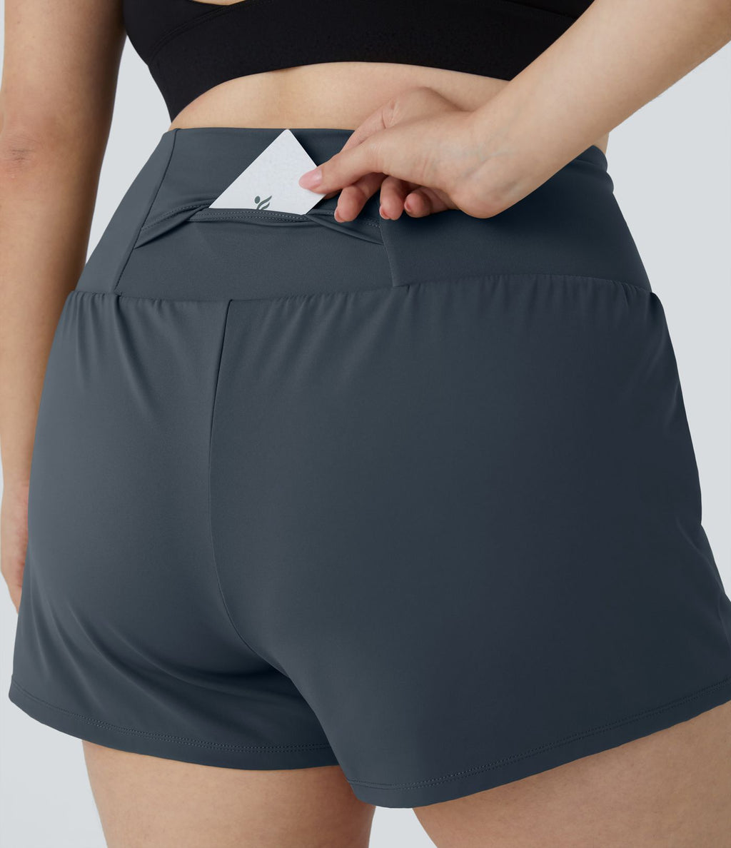 Short 8,8cm Sport Grande Taille 2 en 1 avec Poches Arrière et Poches Latérales Cachées